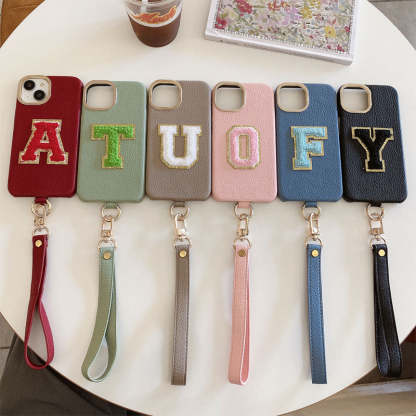 Litchi Pattern Personalized Letter Strap Phone Case