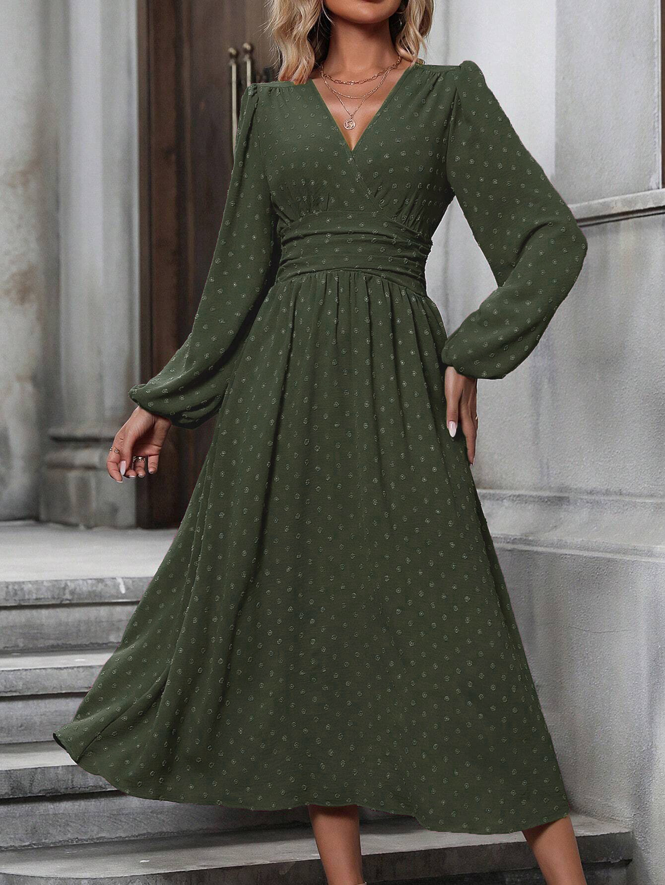 Women's High Waisted Maxi Dresses Long Sleeve Vacation Dress