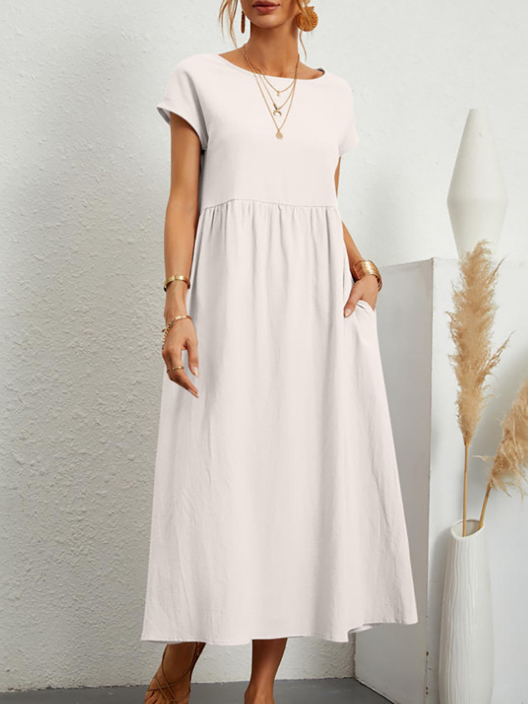 2024 Women's Solid Color Sleeveless Loose Cotton and Linen Pocket Dress