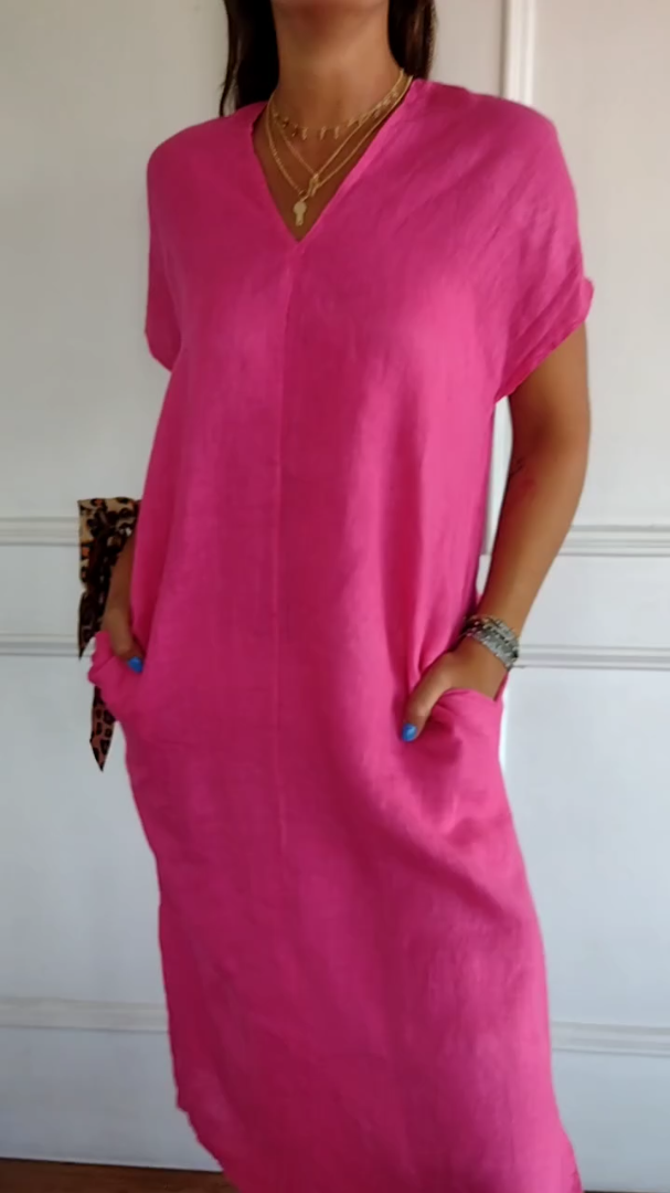 Women's Casual Relaxed Linen Dress With Pocket