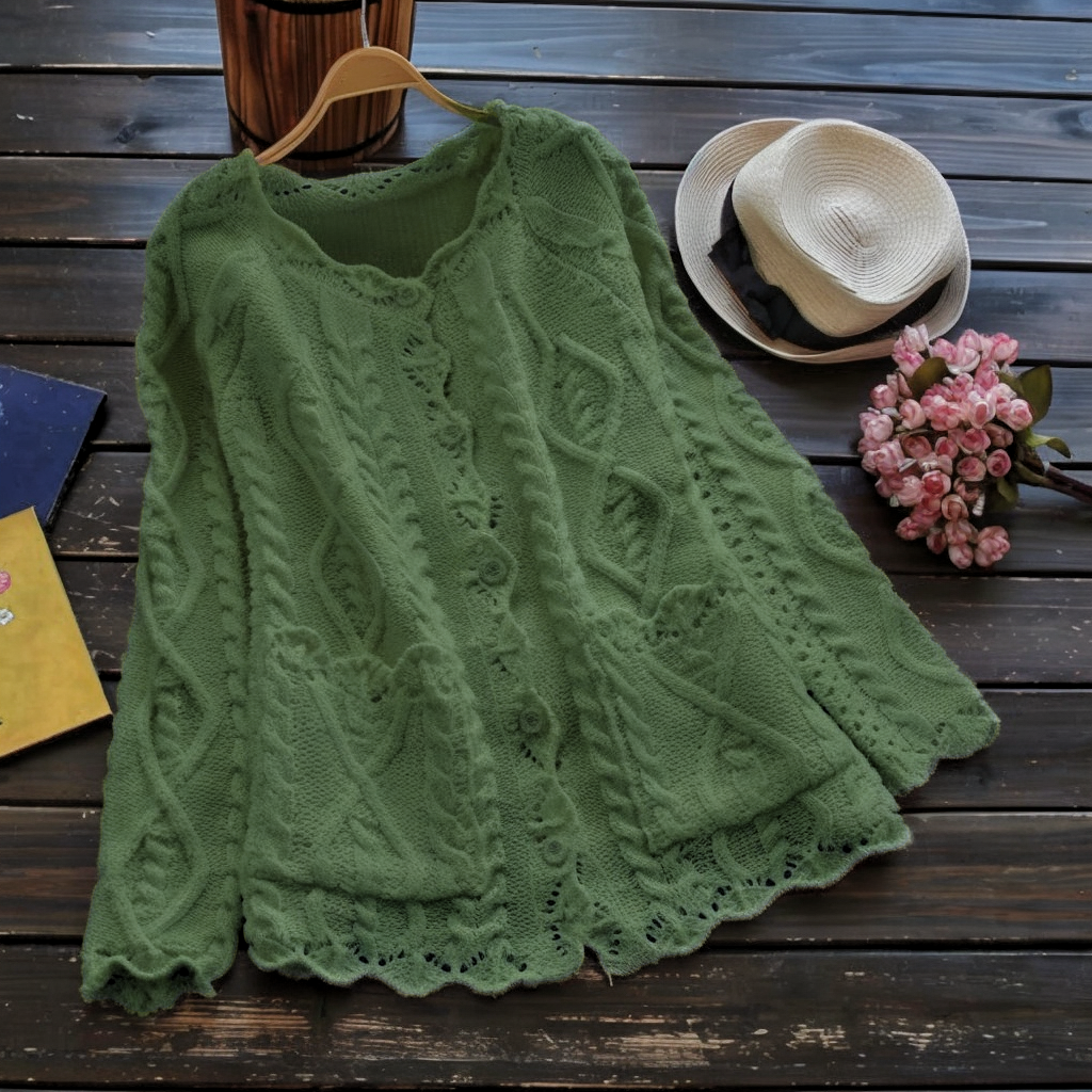 Vintage Jacquard Weave Pocket Button Comfy Sweater