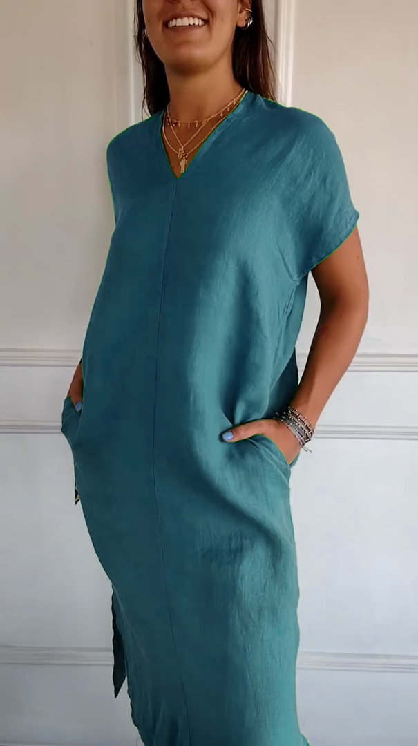Women's Casual Relaxed Linen Dress With Pocket