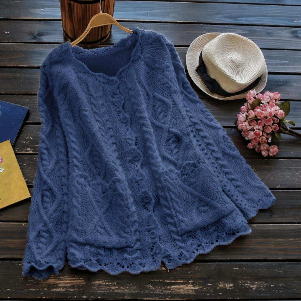 Vintage Jacquard Weave Pocket Button Comfy Sweater