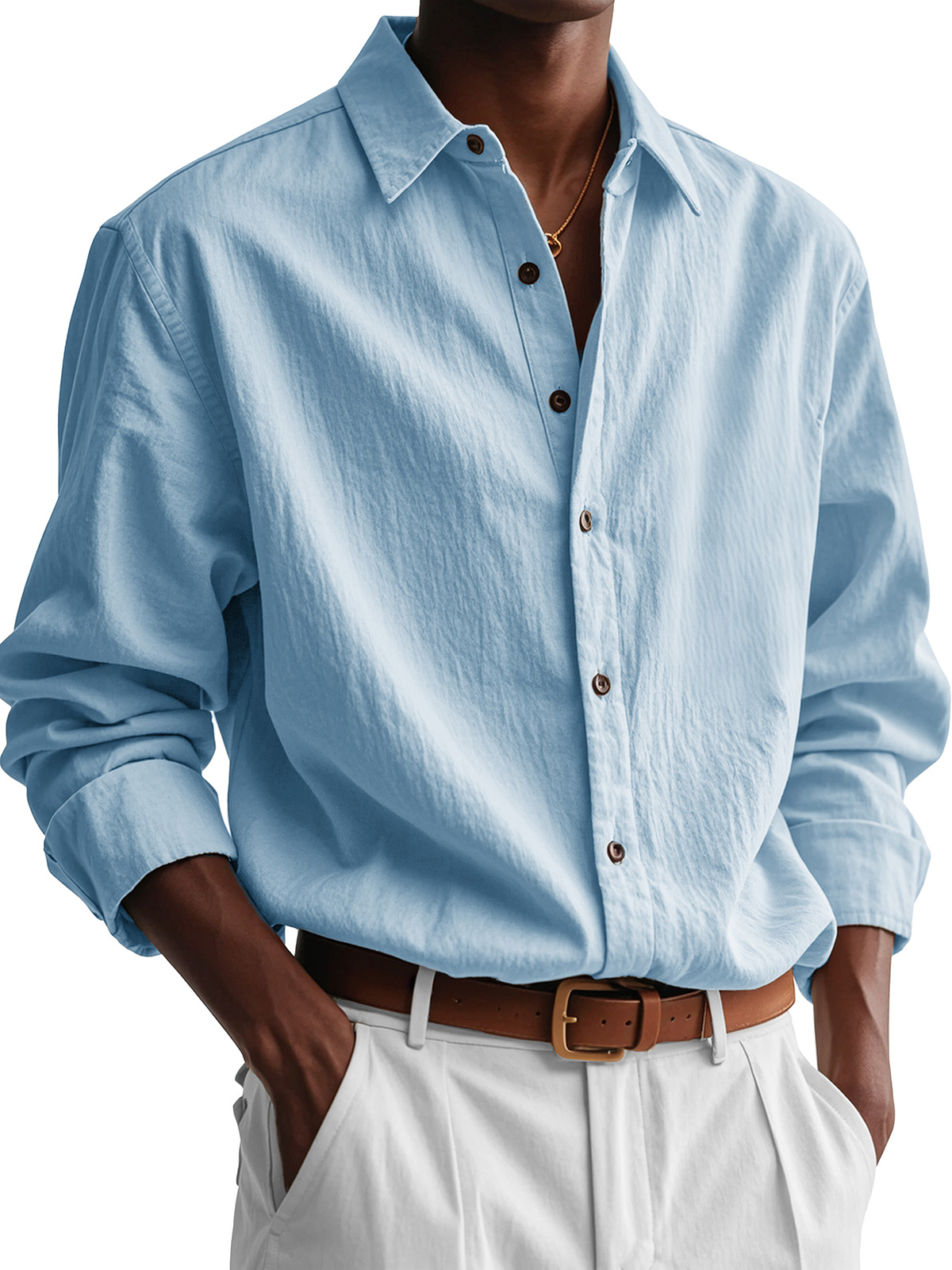 Men's Fashion Casual Pleated Fabric Long Sleeve Shirt