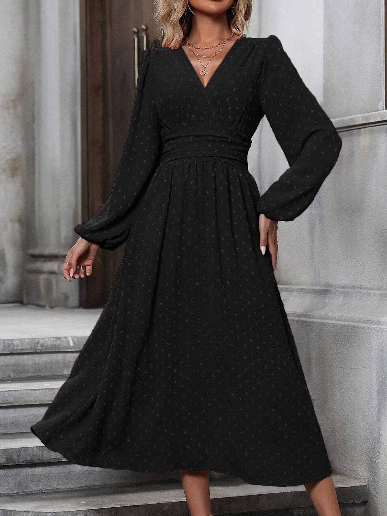Women's High Waisted Maxi Dresses Long Sleeve Vacation Dress