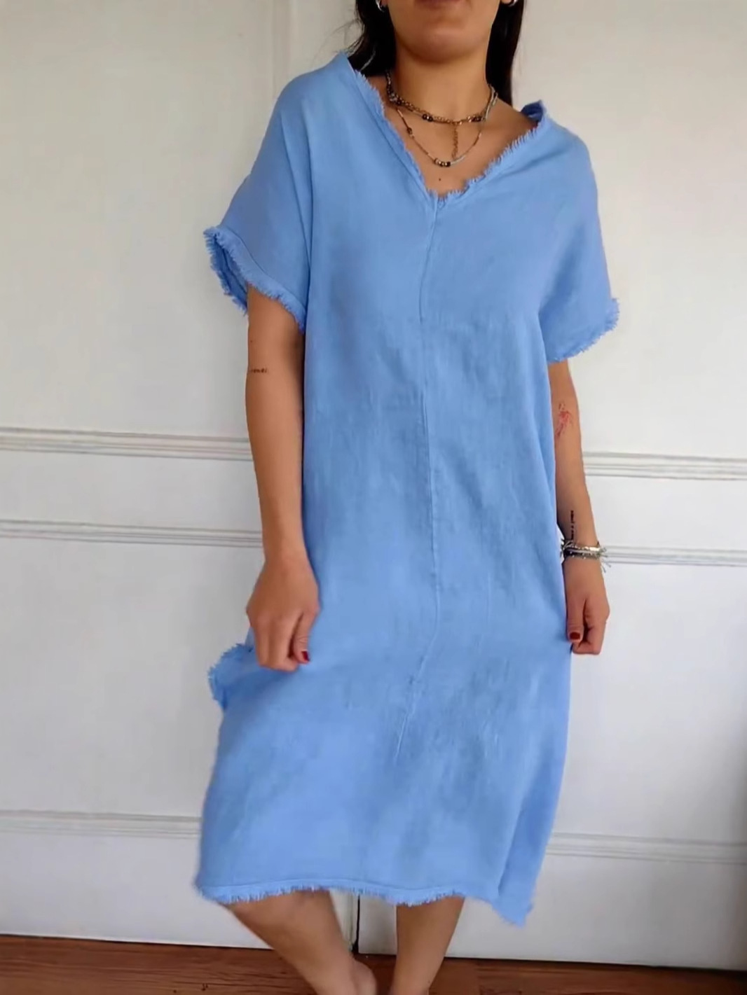 🔥NEW IN🔥V-Neck Linen Loose Casual Dress