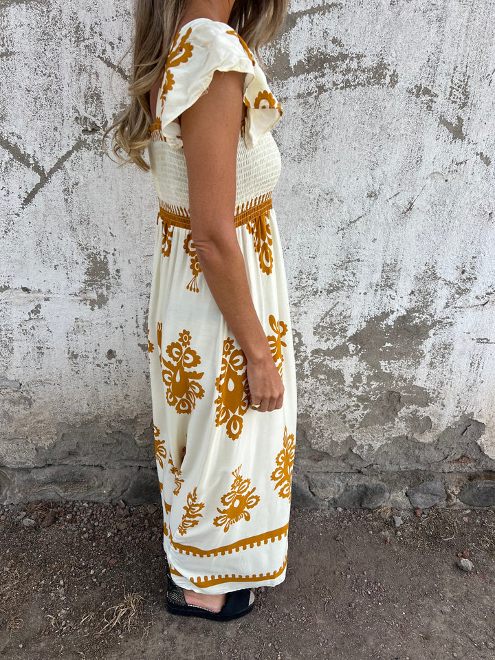 V-Neck Print Maxi Dress With Pockets