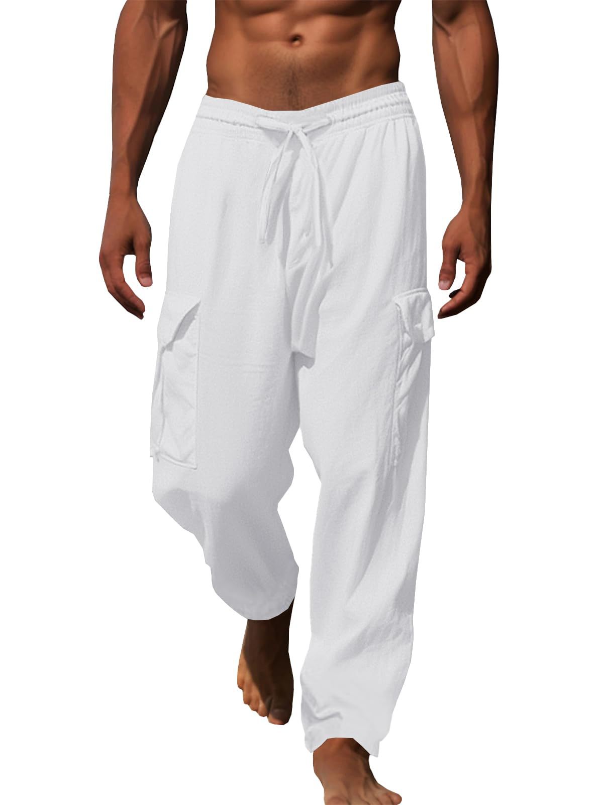 Men's Casual Multi-Pocket Drawstring Trousers