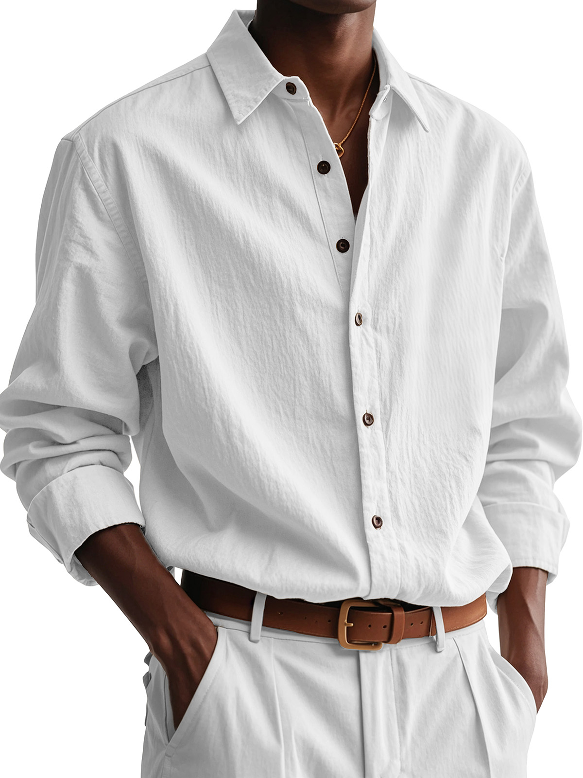 Men's Fashion Casual Pleated Fabric Long Sleeve Shirt