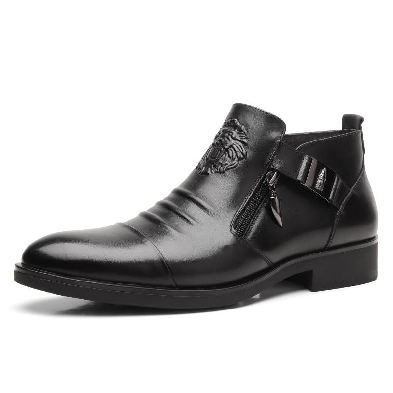 Italian Hand-embossed Zipper Leather Short Boots
