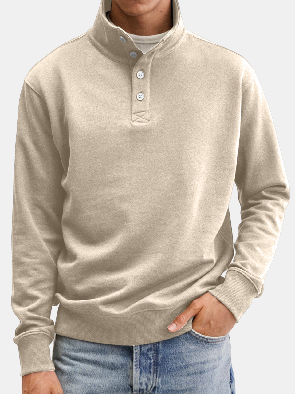 Men's Casual Solid Color Stand Collar Button Sweatshirt