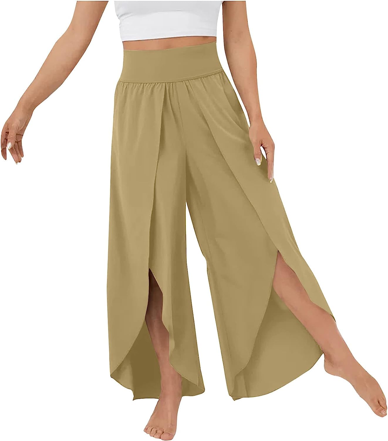 Lady Womens Capris for Summ High Waisted Pants Solid Color Wide Leg Pants Party Cover Up Pants for Swimwear Pants