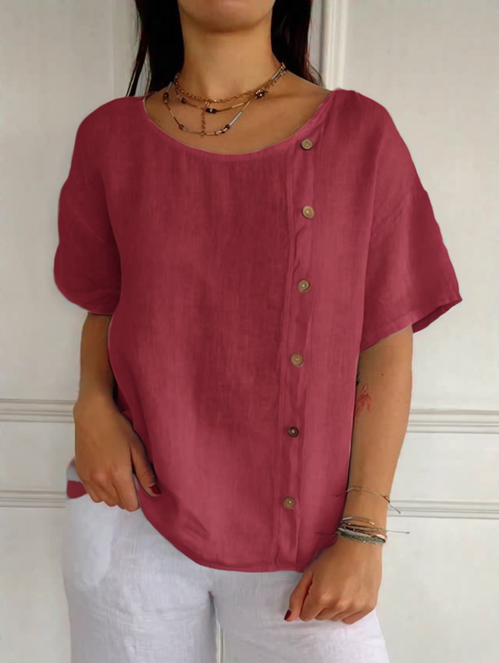 Women's Casual Side Buttons Tops