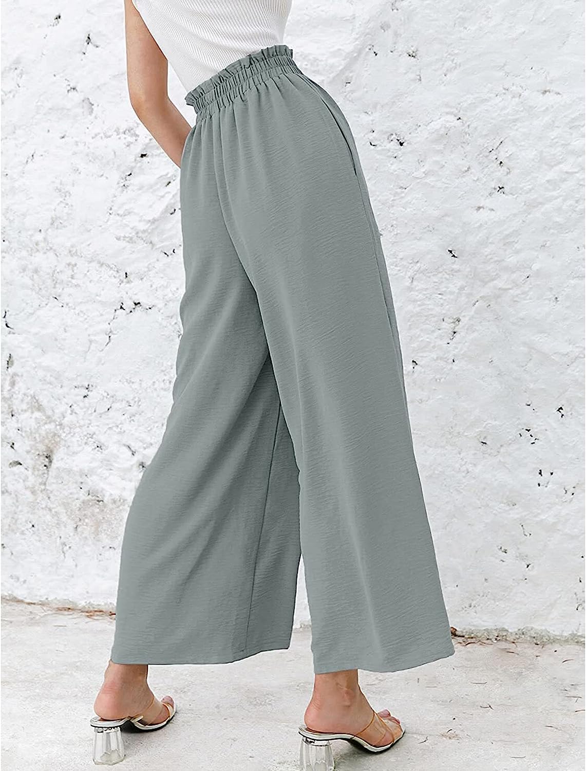 Awoscut Women High Waisted Straight Leg Pants Wide Leg Casual Summer Trouser Comfy Office Work Relaxed Fit Lounge Sweatpants