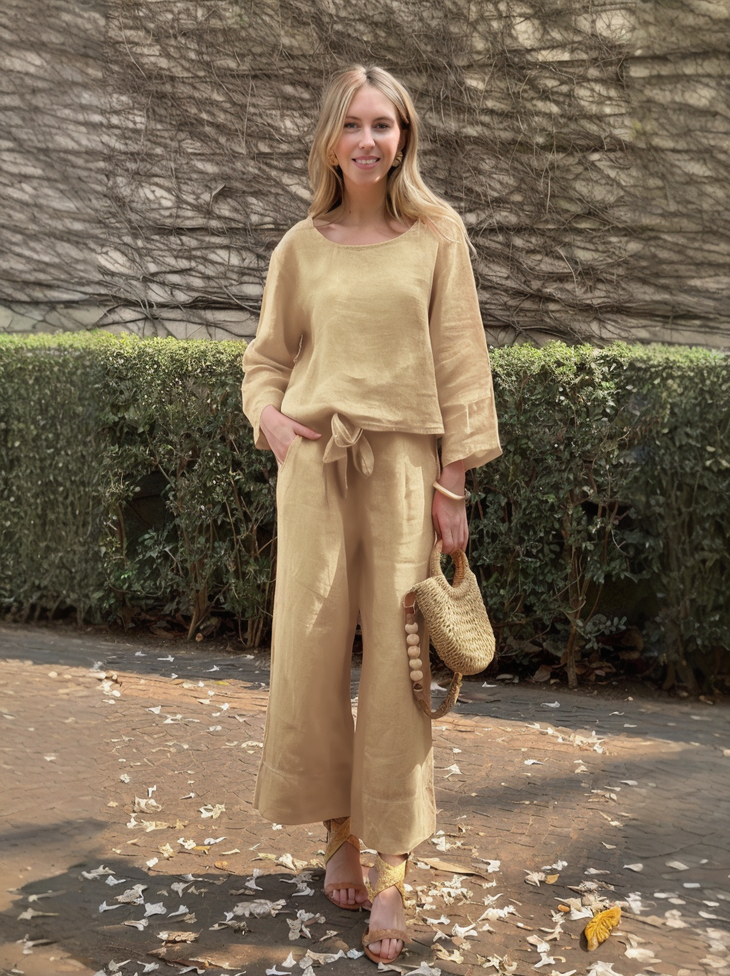 2024 Fall Long-sleeved linen 2 piece suit