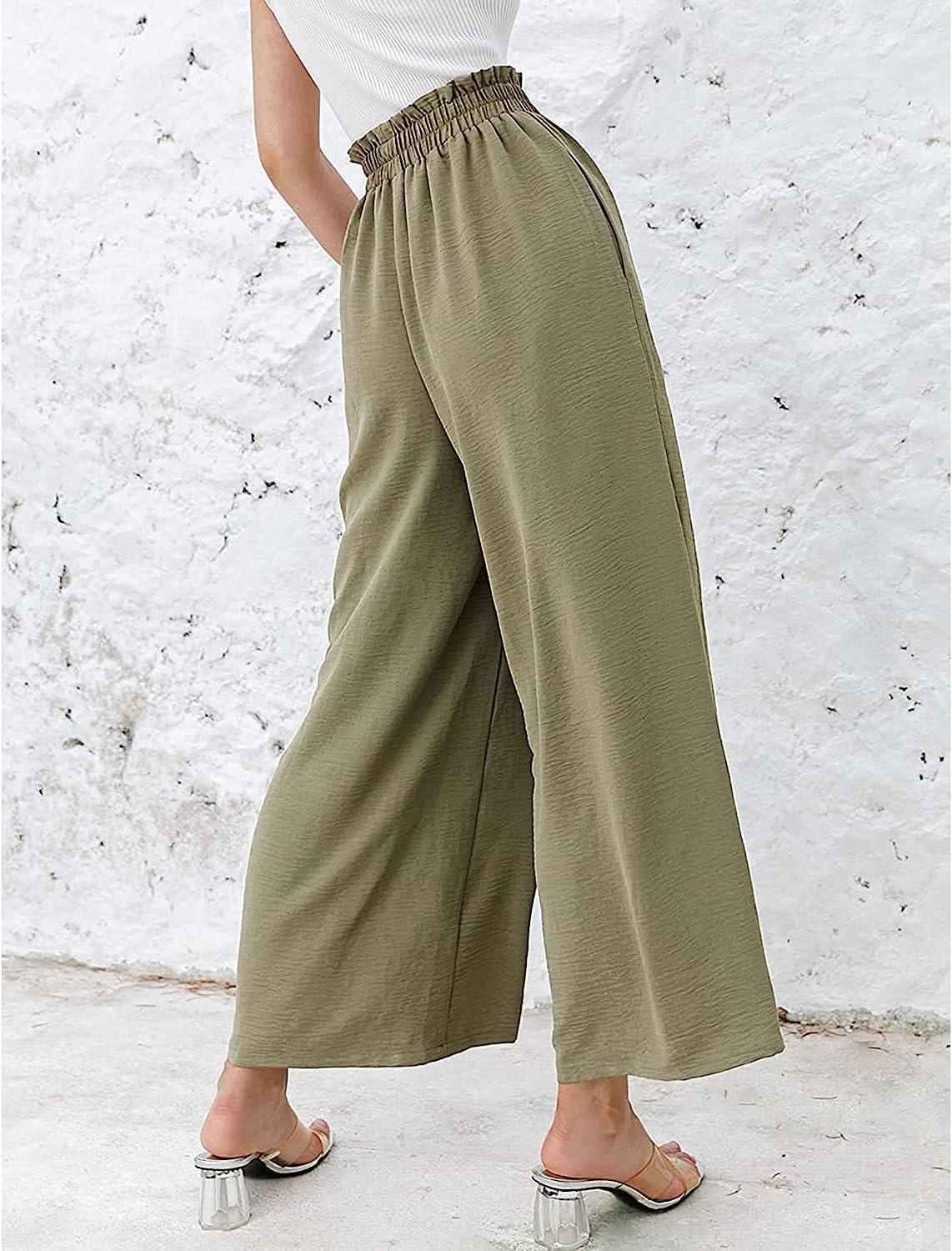 Awoscut Women High Waisted Straight Leg Pants Wide Leg Casual Summer Trouser Comfy Office Work Relaxed Fit Lounge Sweatpants