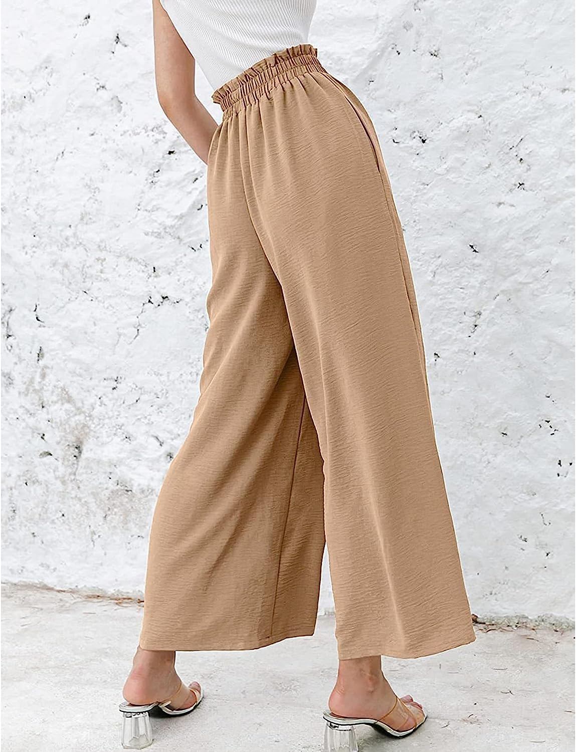 Awoscut Women High Waisted Straight Leg Pants Wide Leg Casual Summer Trouser Comfy Office Work Relaxed Fit Lounge Sweatpants