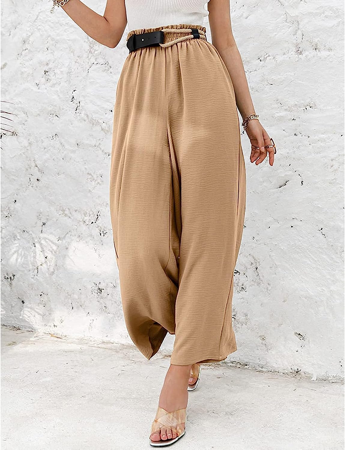 Awoscut Women High Waisted Straight Leg Pants Wide Leg Casual Summer Trouser Comfy Office Work Relaxed Fit Lounge Sweatpants