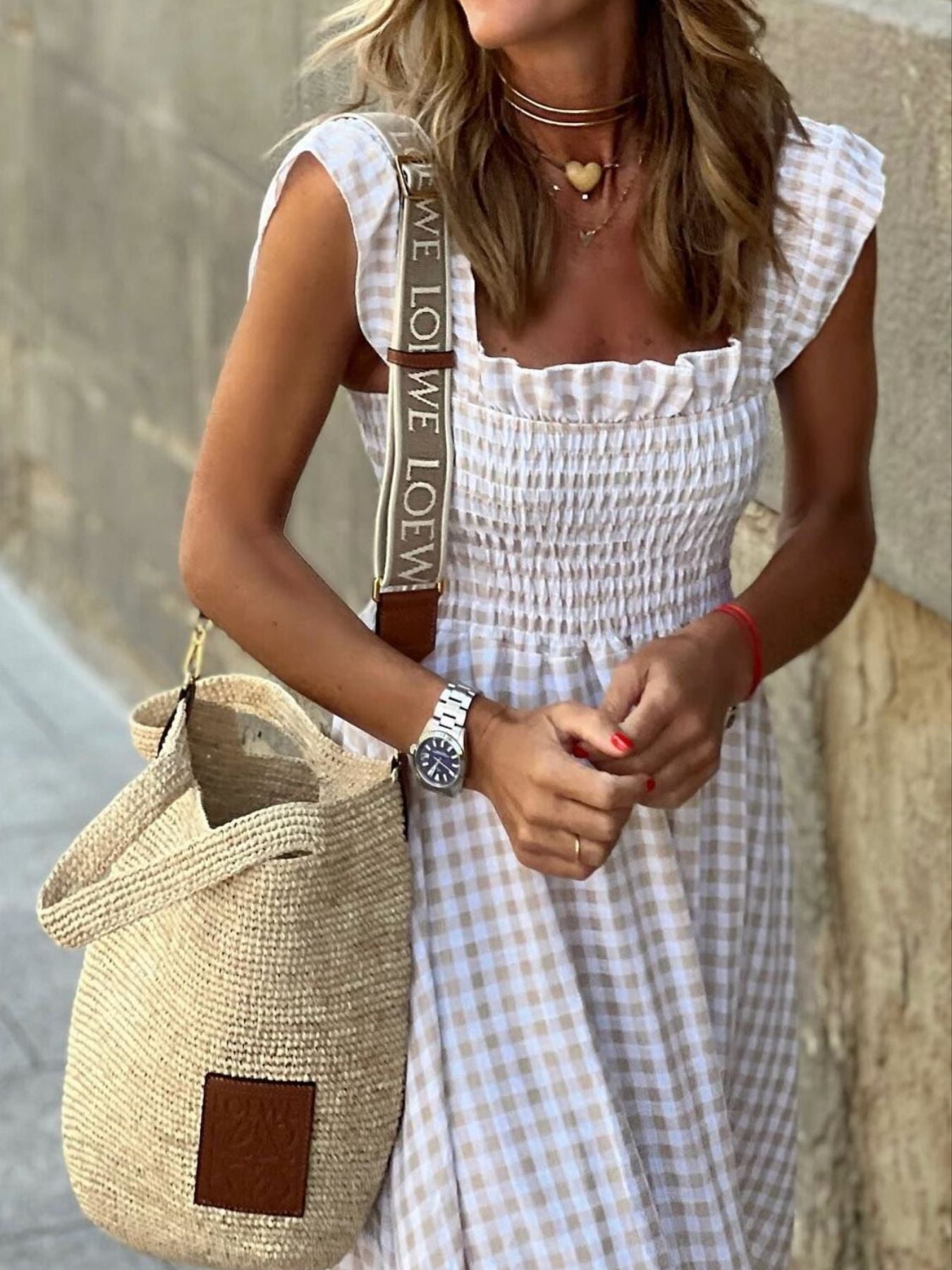 Plaid Ruffle Sleeve Maxi Dress