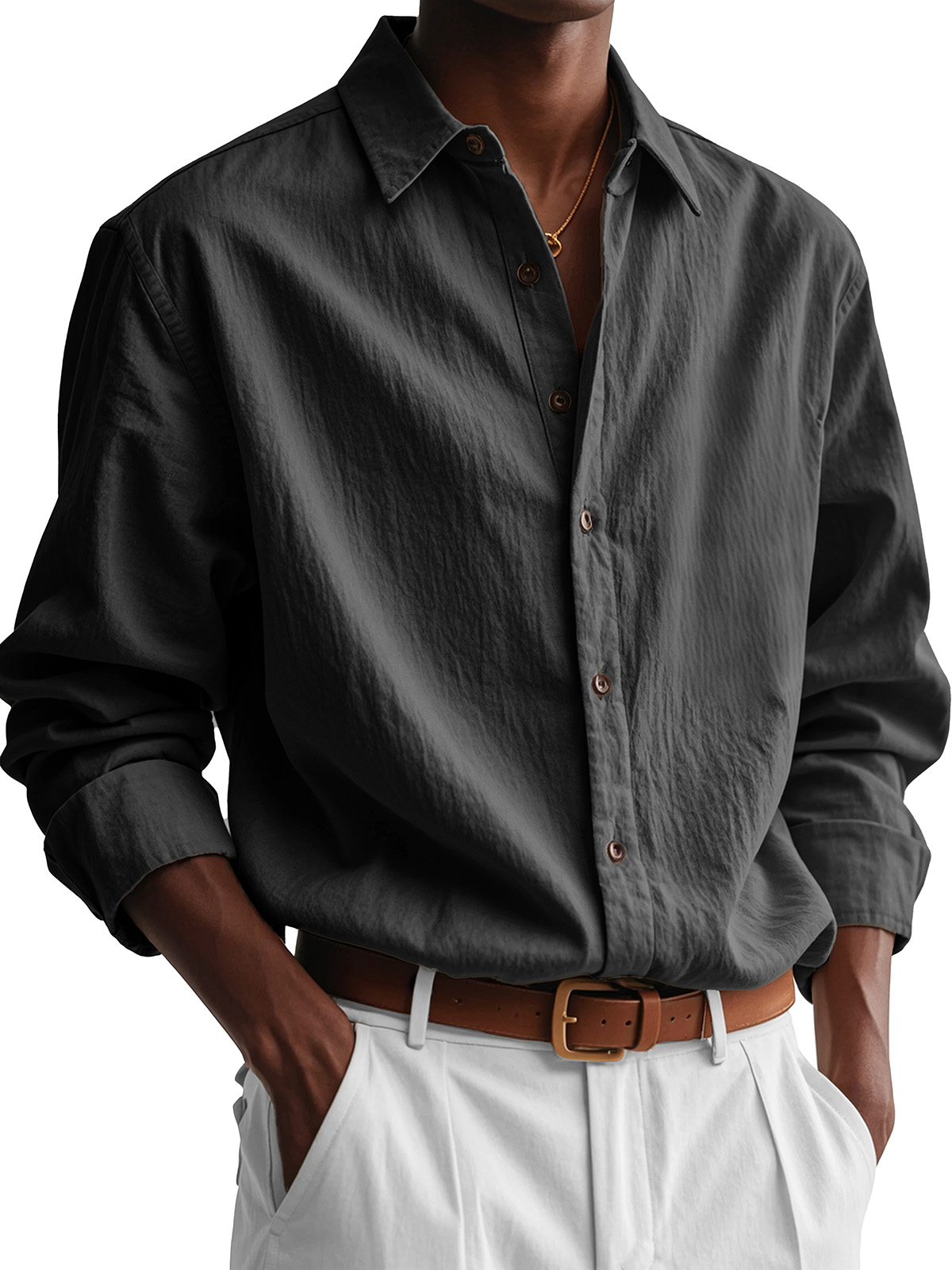 Men's Fashion Casual Pleated Fabric Long Sleeve Shirt