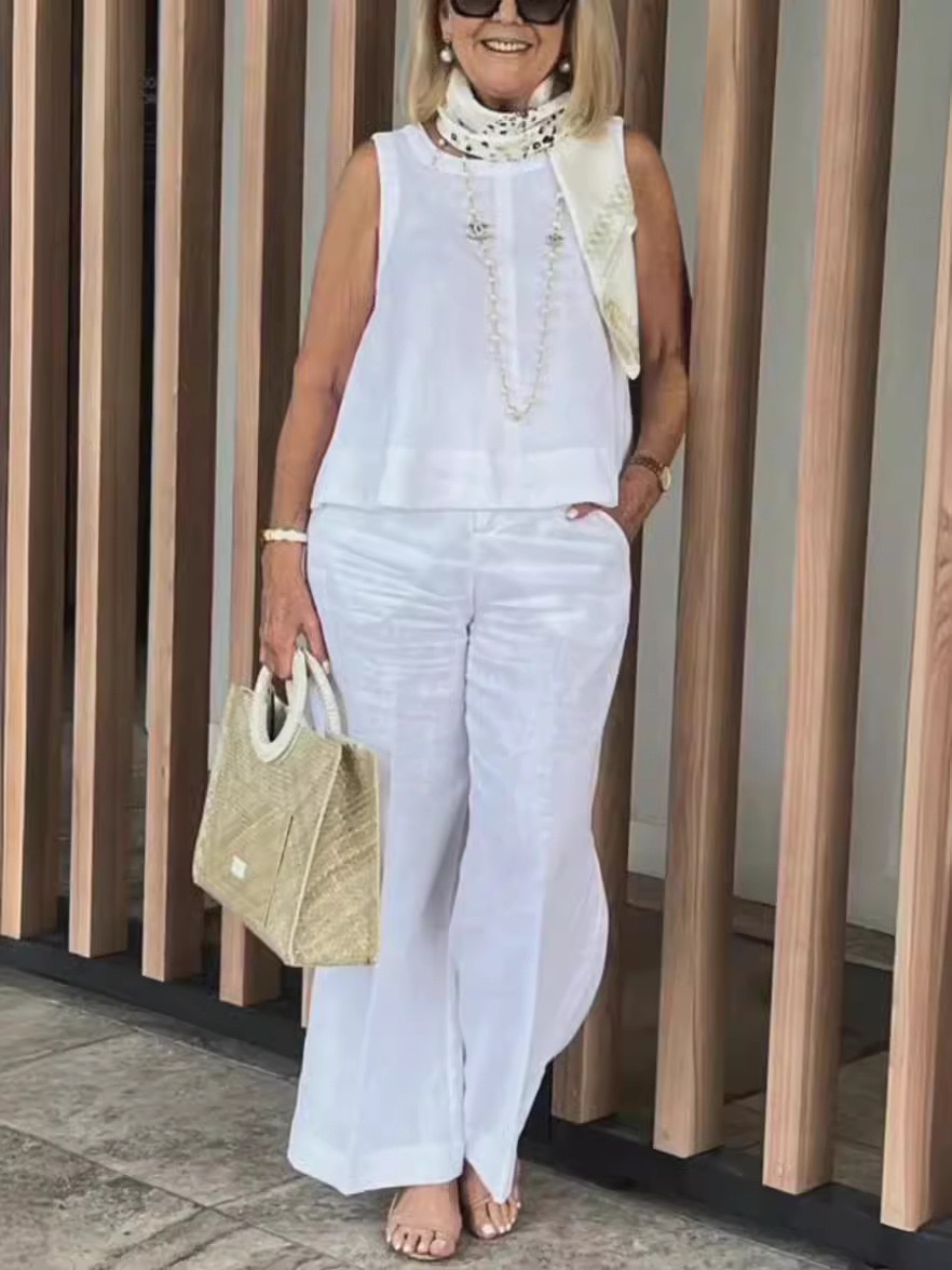 Women's Cotton & Linen Casual Button Suit