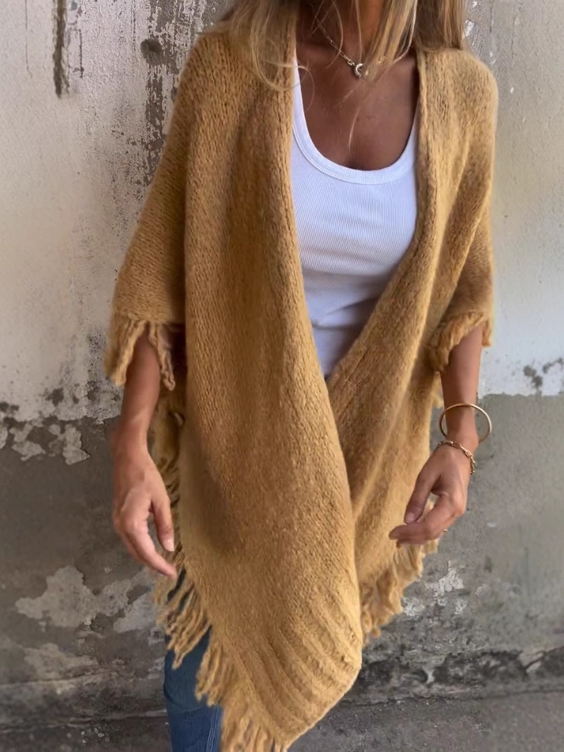 Women's Long Sleeve Casual Tassel Shawl Coat