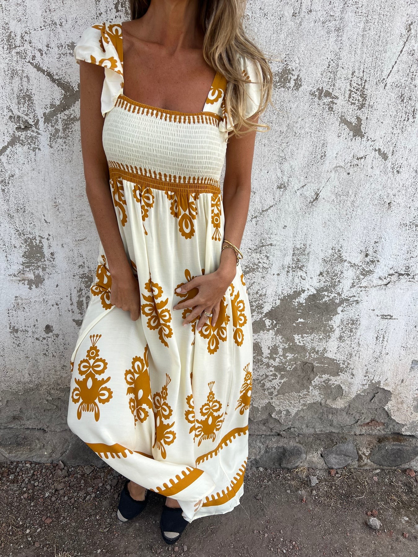 V-Neck Print Maxi Dress With Pockets