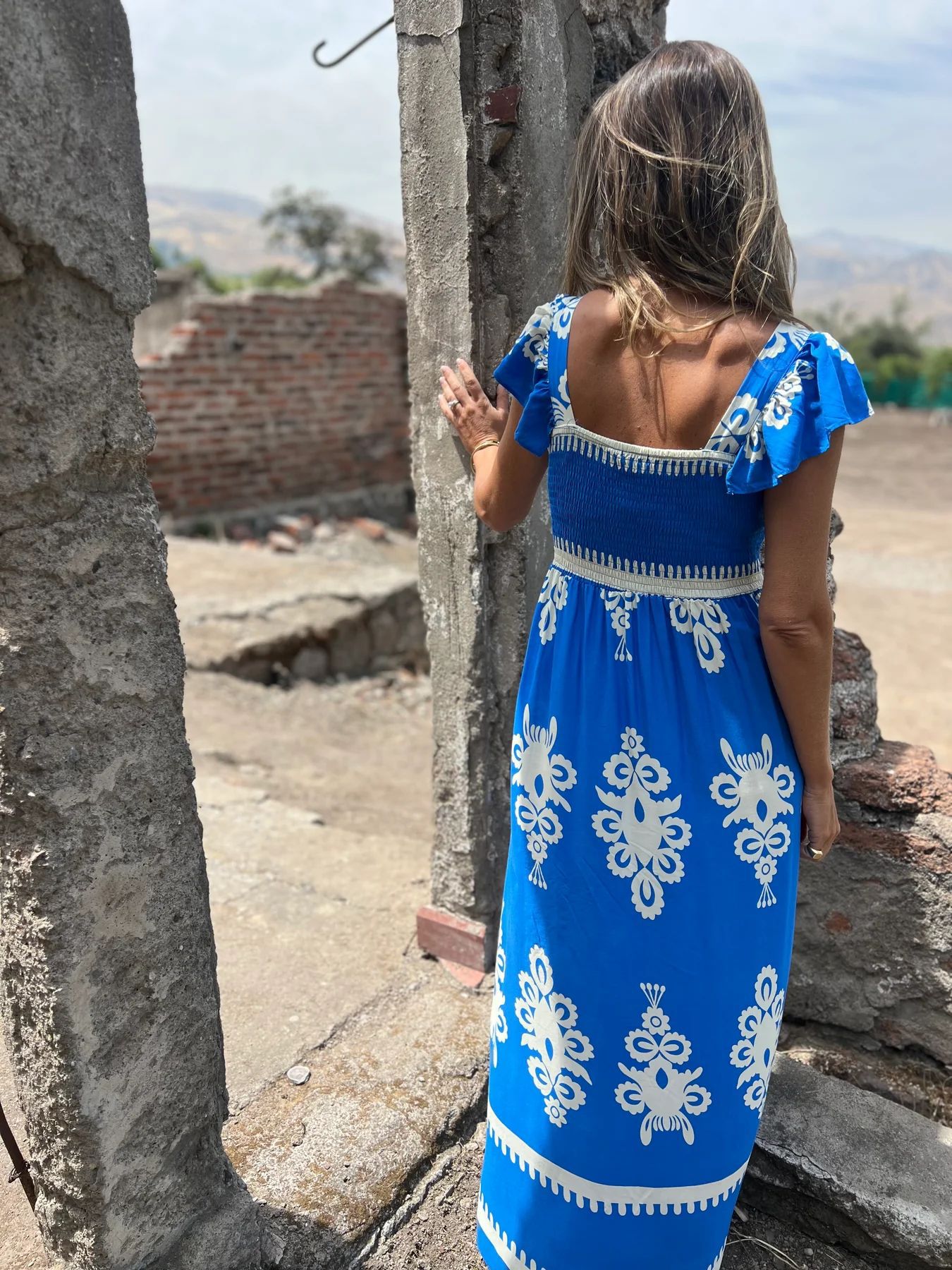 V-Neck Print Maxi Dress With Pockets