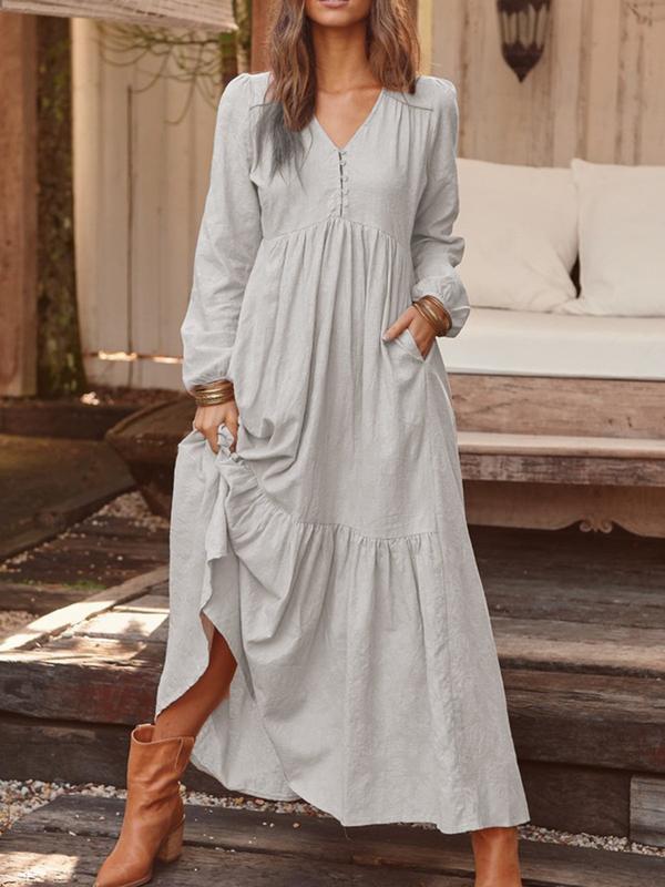 🌸2026 Button-up Cotton Linen Long-Sleeved Dress