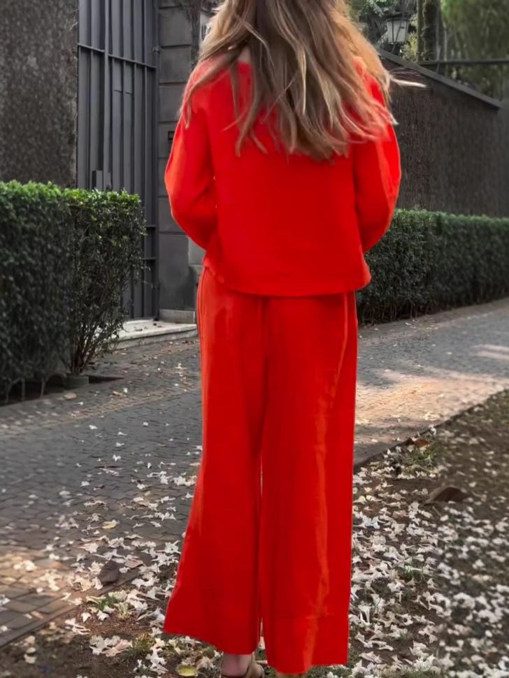 2024 Fall Long-sleeved linen 2 piece suit