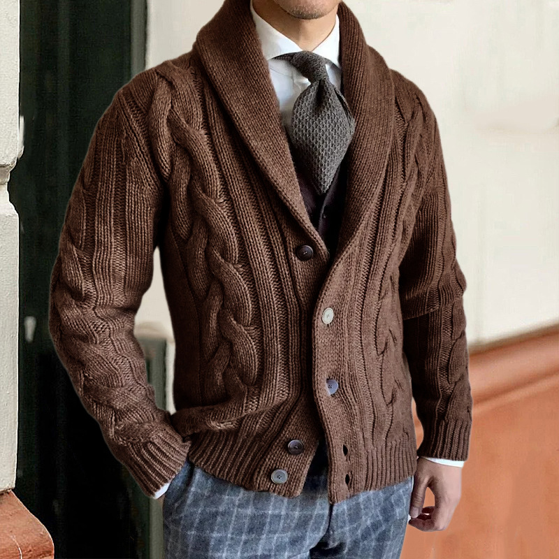Men's knitted cardigan lapel sweater coat