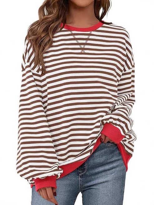 2024 Fall Clothes Long Lantern Sleeve Soft Loose Crew Neck Sweatshirts