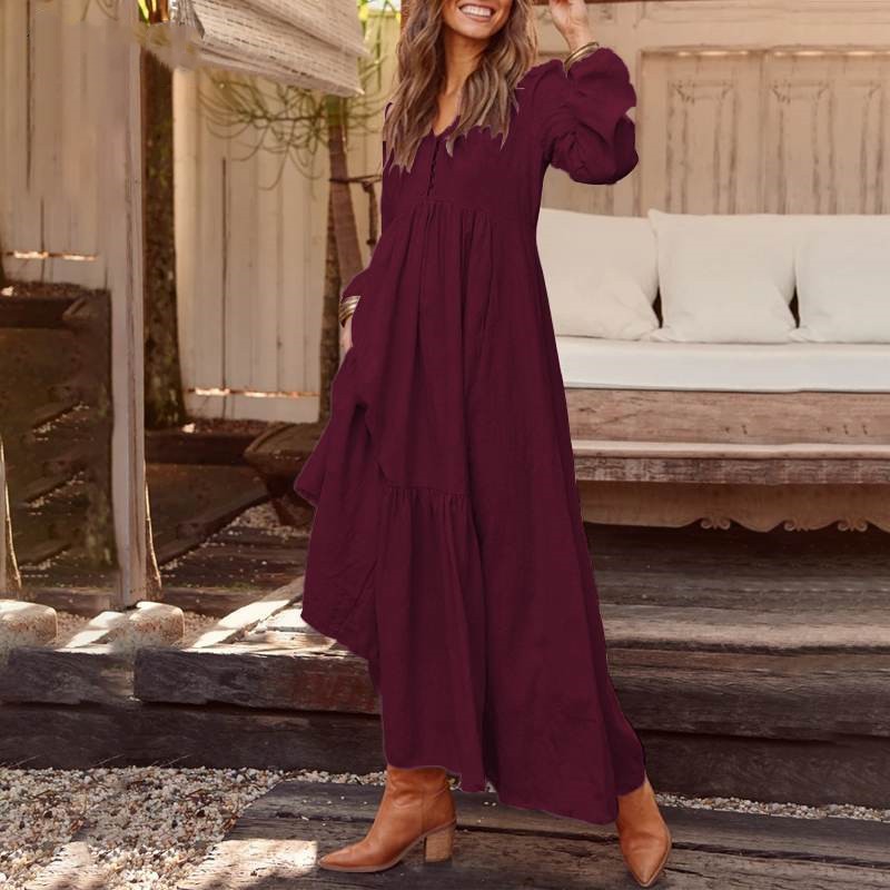 🌸2026 Button-up Cotton Linen Long-Sleeved Dress