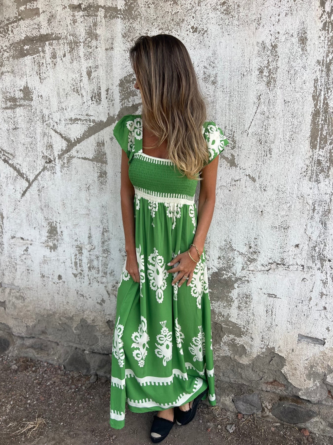 V-Neck Print Maxi Dress With Pockets