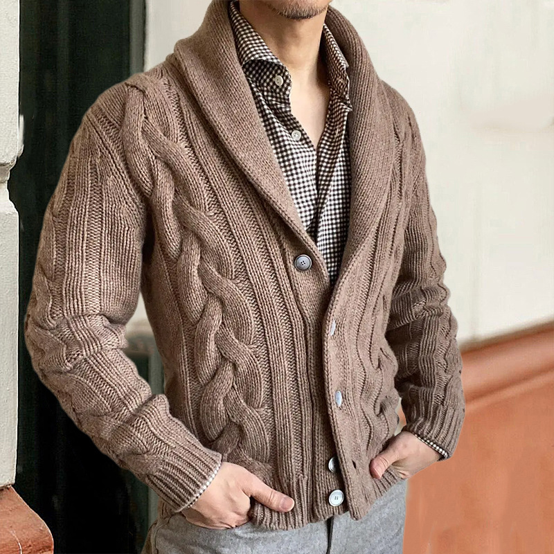 Men's knitted cardigan lapel sweater coat