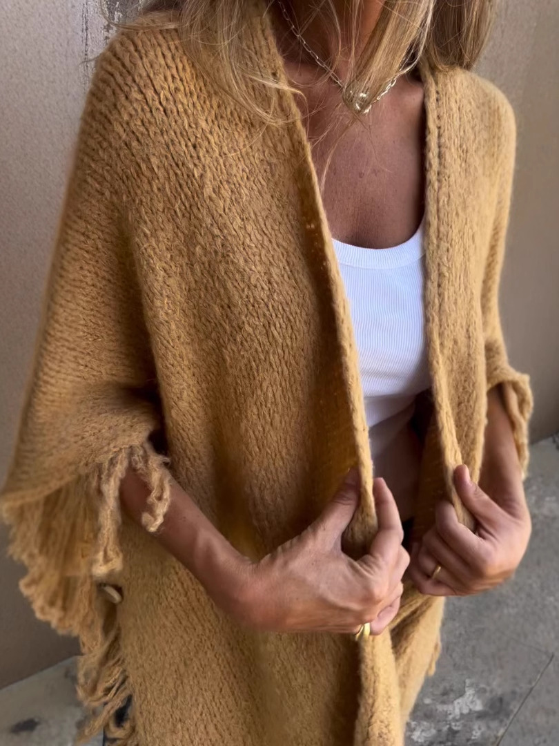 Women's Long Sleeve Casual Tassel Shawl Coat