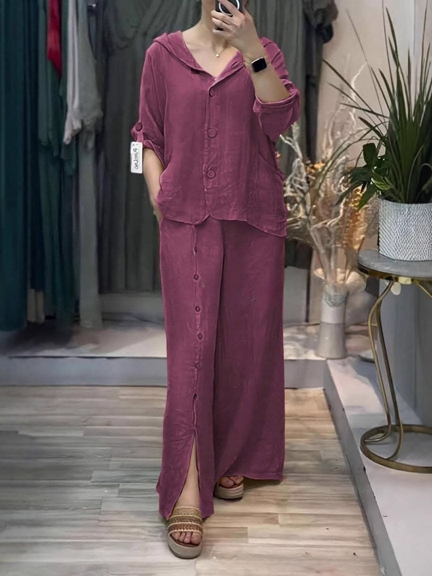 Women's Cotton & linen casual Buttoned suit pants with pocket