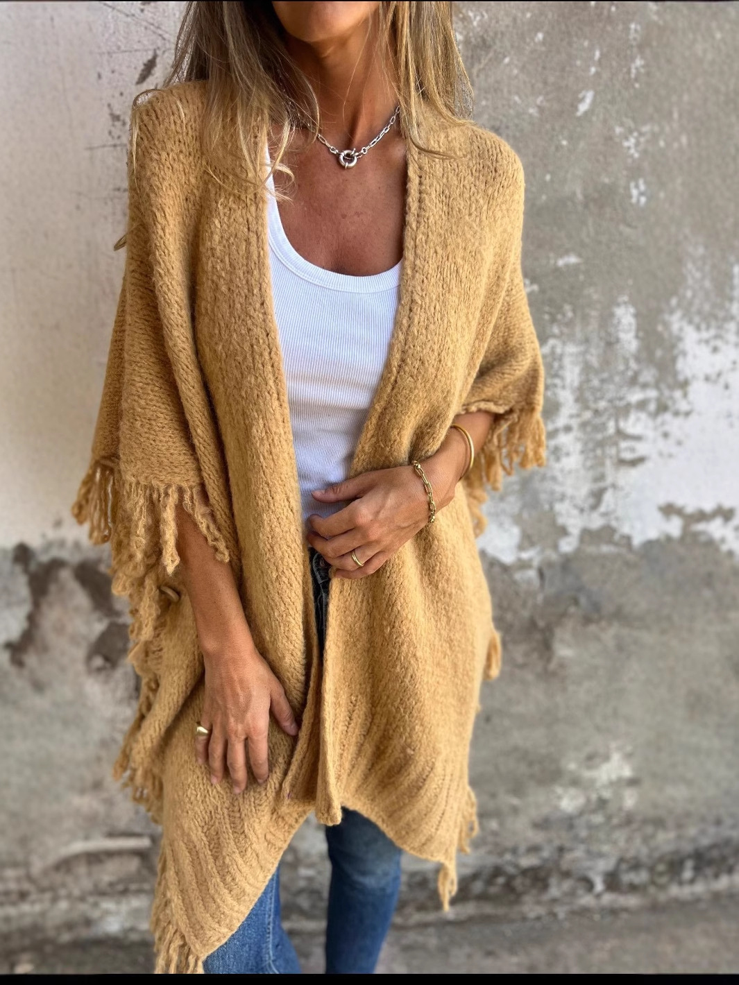 Women's Long Sleeve Casual Tassel Shawl Coat
