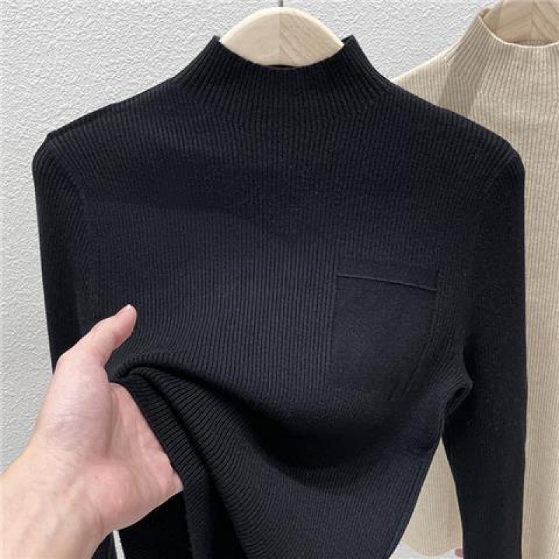 women's European knitted pullover solid color top