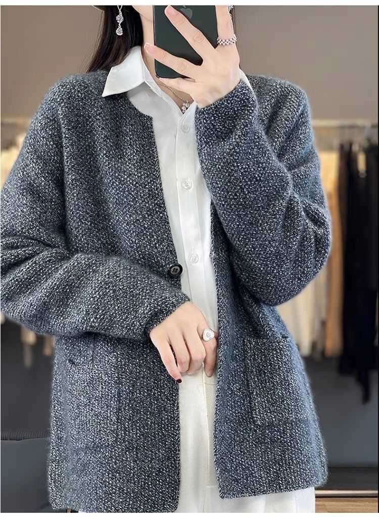 Women's Jacquard knit cardigan button sweater