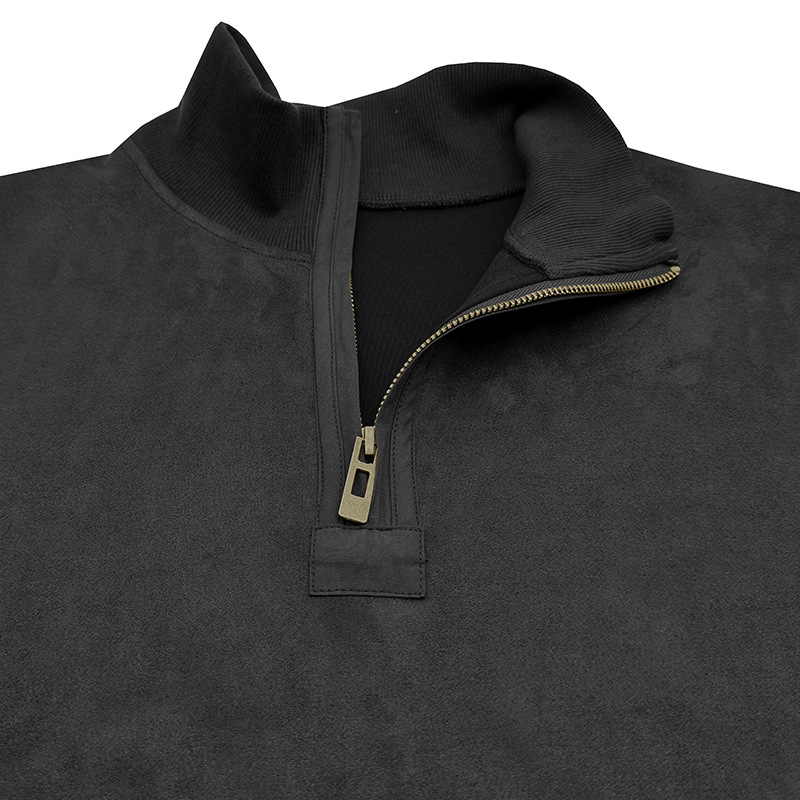 Gentleman's Business Loose Henry Collar Suede Zipper Polo