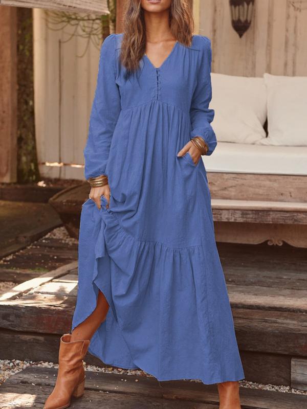 🌸2026 Button-up Cotton Linen Long-Sleeved Dress