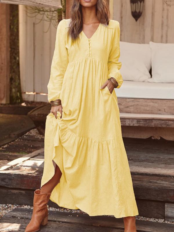 🌸2026 Button-up Cotton Linen Long-Sleeved Dress