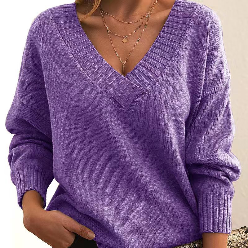 Women's loose V-neck casual versatile knitted sweaters·