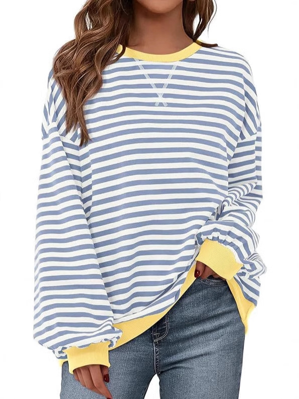 2024 Fall Clothes Long Lantern Sleeve Soft Loose Crew Neck Sweatshirts