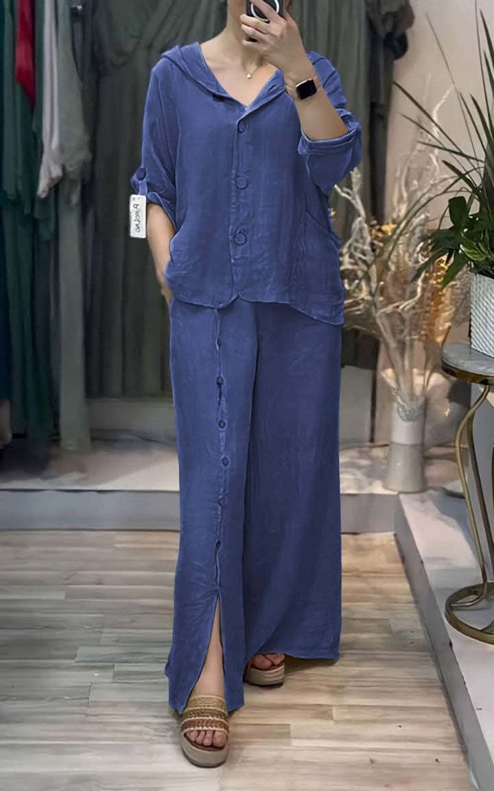 Women's Cotton & linen casual Buttoned suit pants with pocket