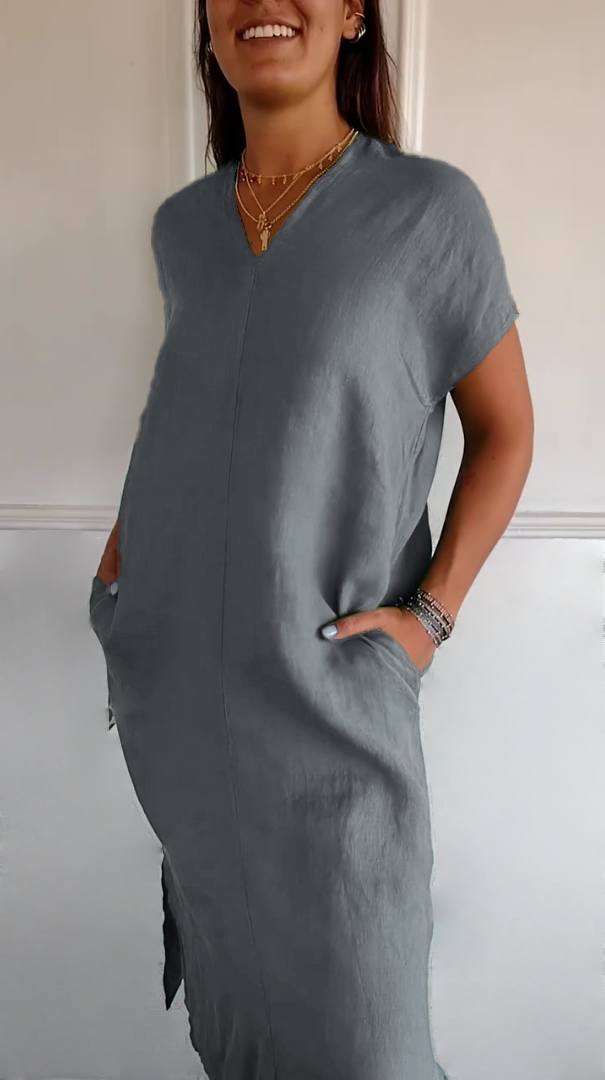 Women's Casual Relaxed Linen Dress With Pocket