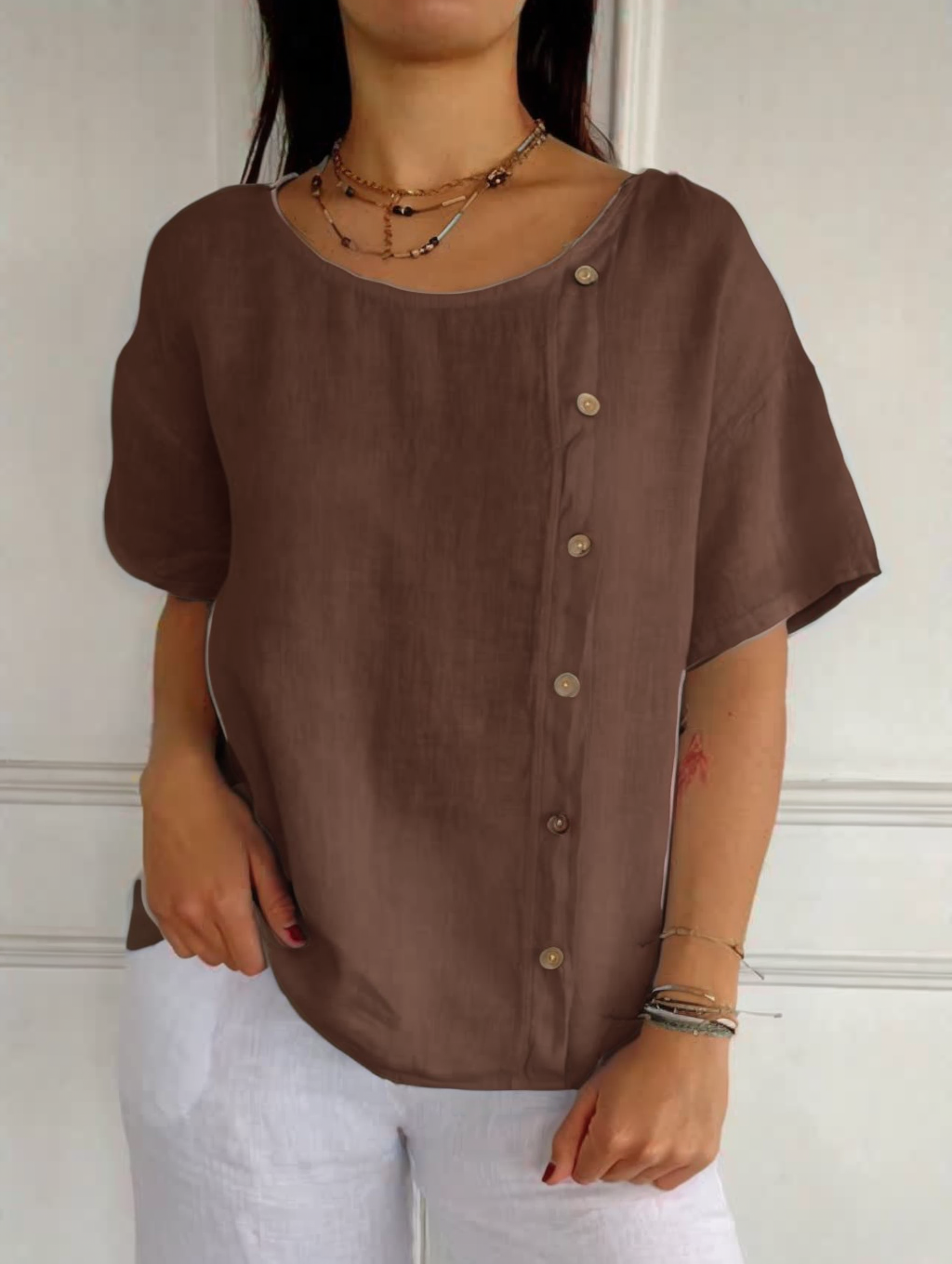 Women's Casual Side Buttons Tops
