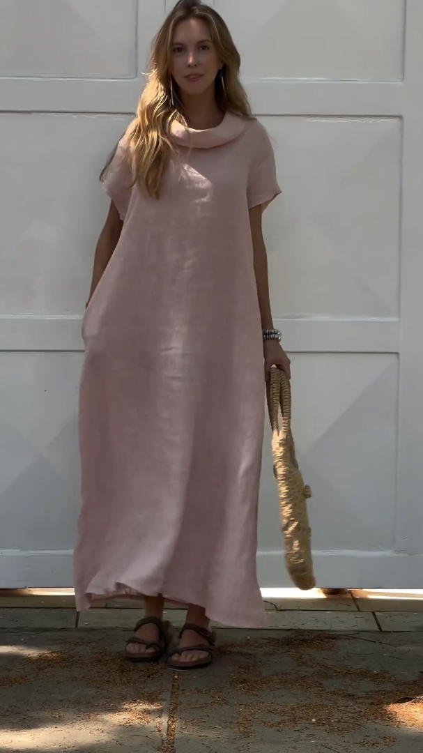 Women's Cotton linen casual dress with pocket