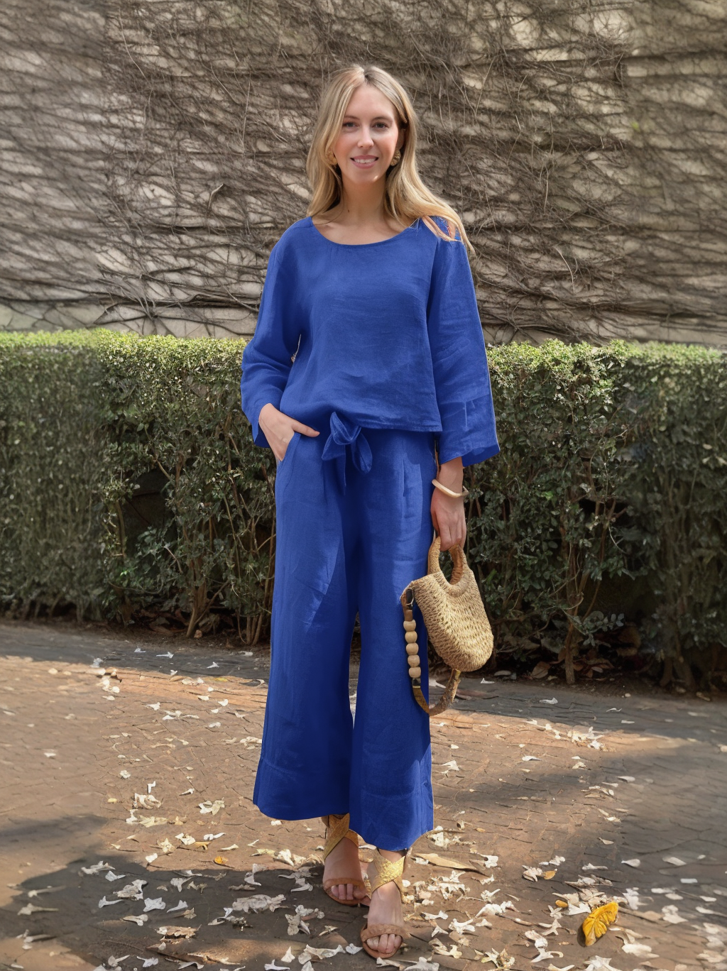 2024 Fall Long-sleeved linen 2 piece suit